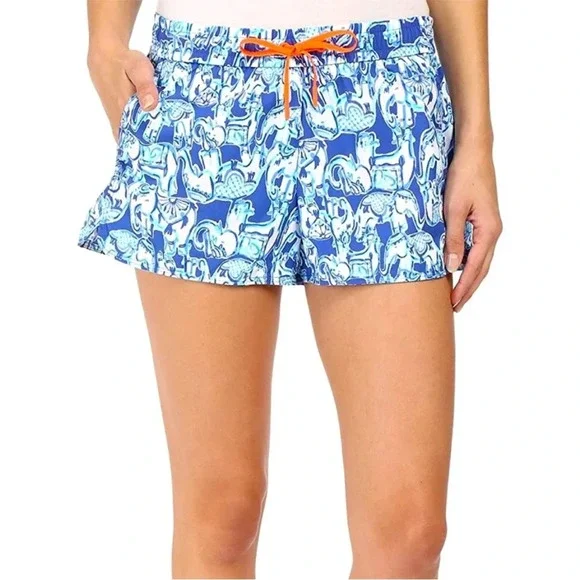 🚫sold🚫Lilly Pulitzer Run Around Luxletic Short Bomber Blue Get Trunky Elephant… - Picture 1 of 5